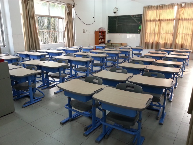 建晟家具合作项目杭州外国语学校案例HY-A103升降课桌椅