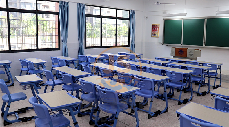 建晟家具合作项目——漳州海滨学校0235可升降课桌椅案例