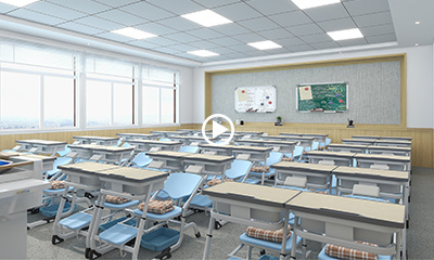 3D VR display of cool and healthy lunch break desks and chairs