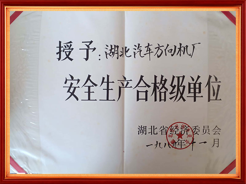 1989年 安全生产合格级单位(省级) 1989年 安全生产合格级单位(省级)
