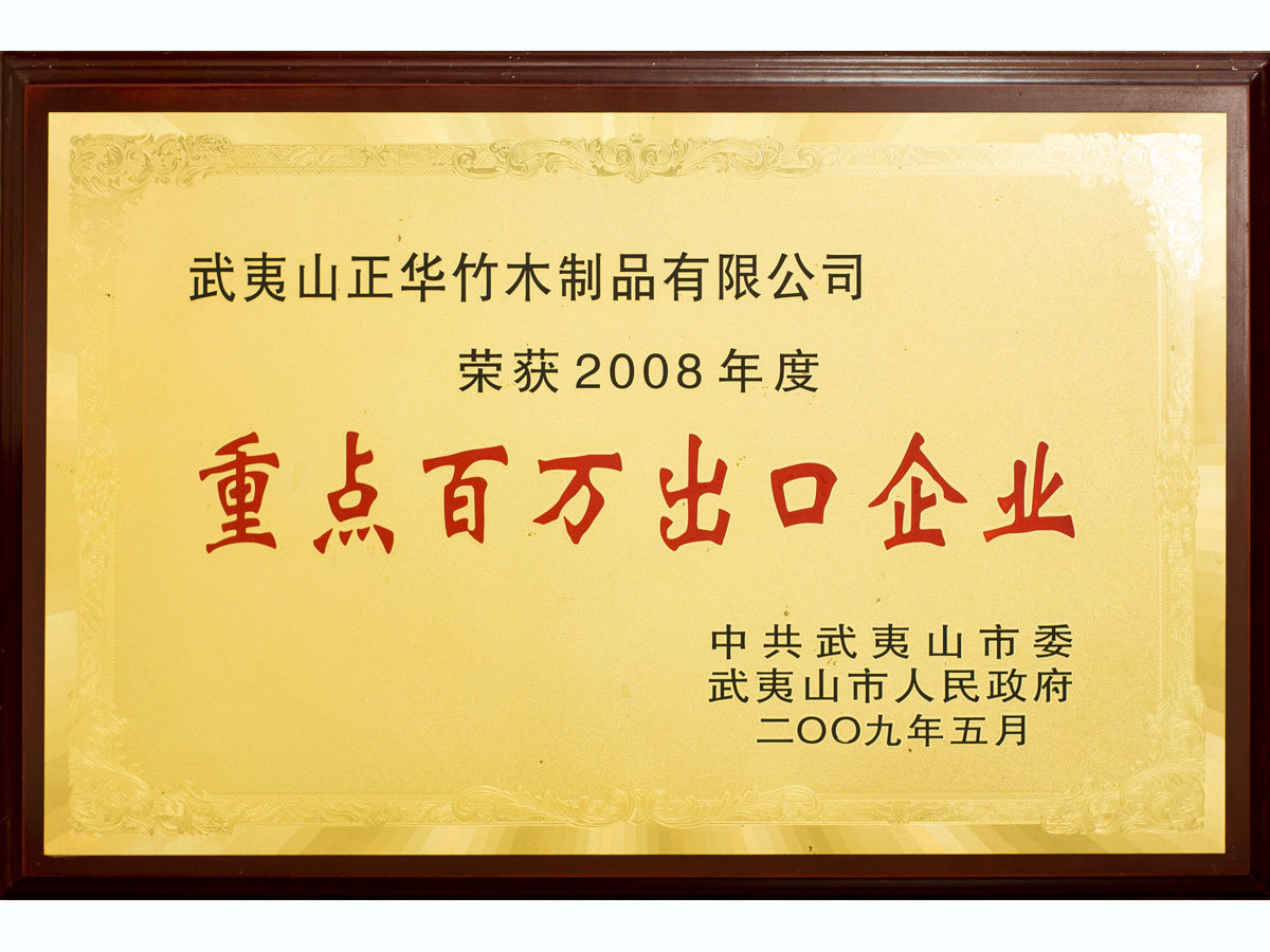 2008 Wuyishan City's key million-dollar export enterprise