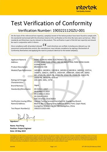 The latest 220V CE certification