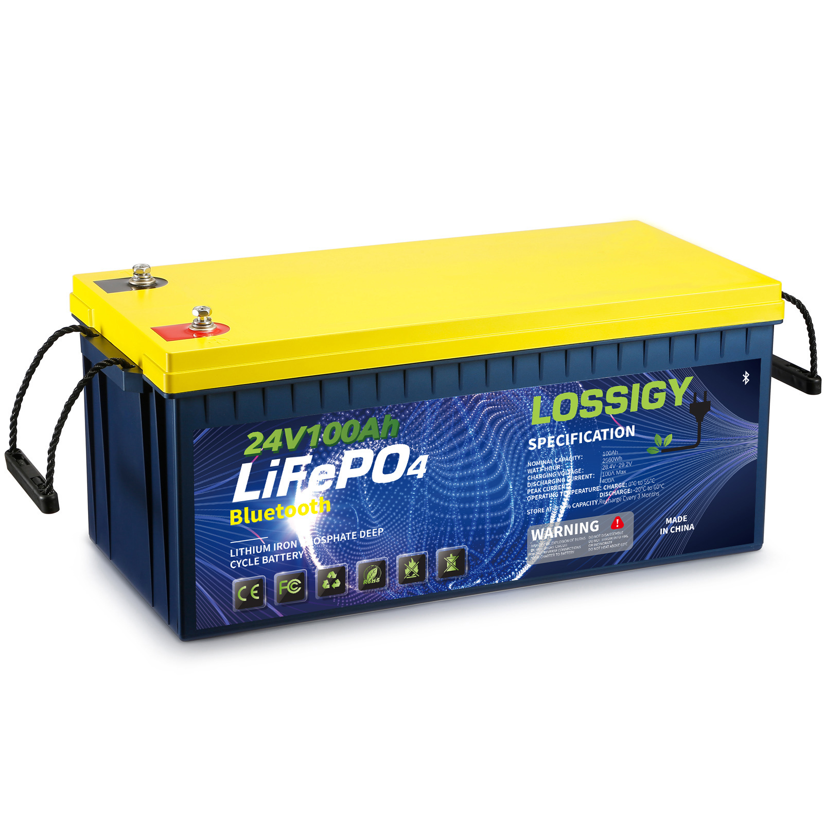 24V 100AH Lifepo4 Battery with Bluetooth( Built in 100A BMS, 2560WH), 10 Year Lifespan, Perfectly for RV, Trolling Motor, Solar System