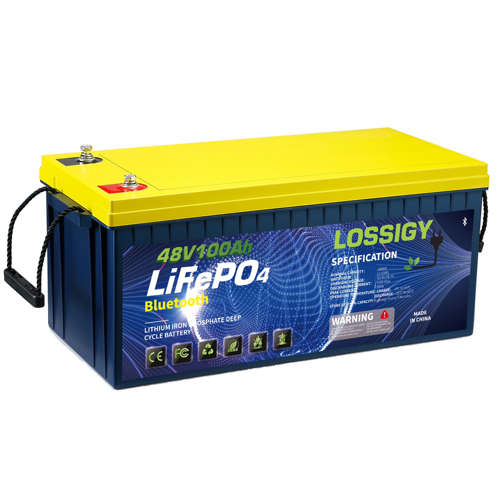 48V 100AH Lifepo4 Deep Cycle Lithium Battery with Bluetooth( Built in 100A  BMS, 5120WH), 10 Year Lifespan, Perfectly for RV, Golf Cart, Trolling  Motor, Solar System-Lossigy 丨 LifePo4 in Your Life.