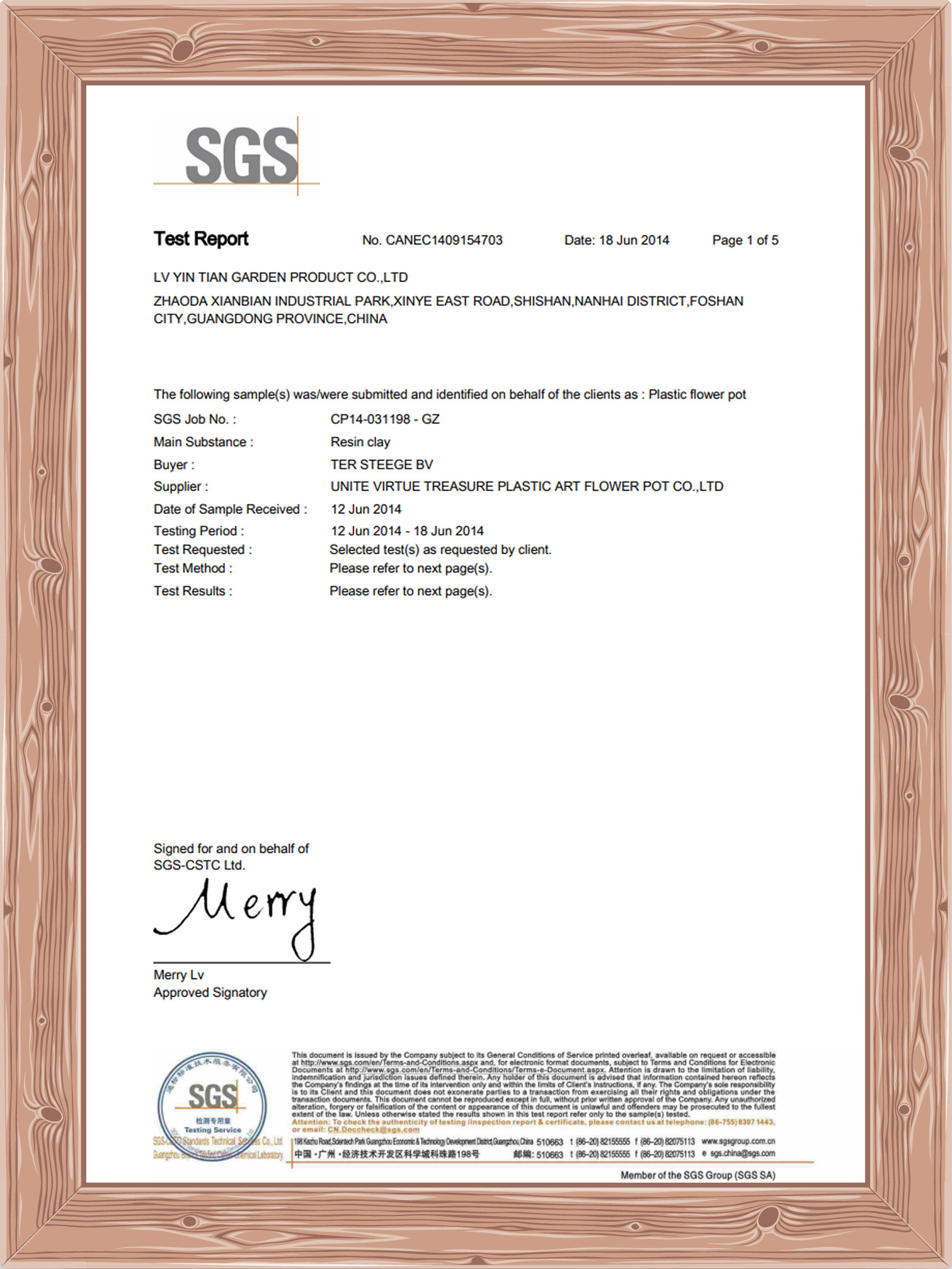 SGS Certificate