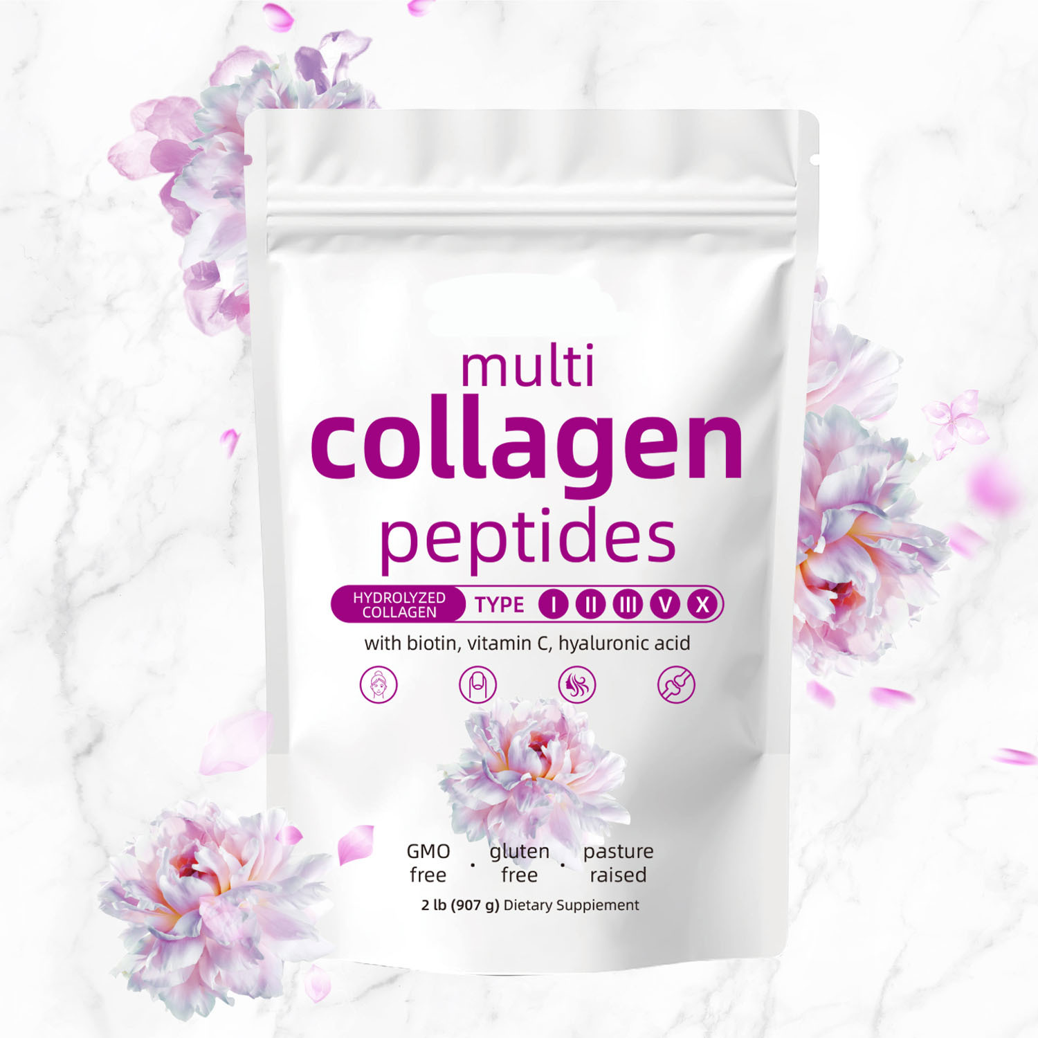 Multi Collagen Peptides Powder, 16 Oz - Hydrolyzed Protein Peptides | Type I,II,III,V,X with Hyaluronic Acid, Biotin & Vitamin C - Unflavored - Keto & Paleo Friendly, Ez Mix in Drinks