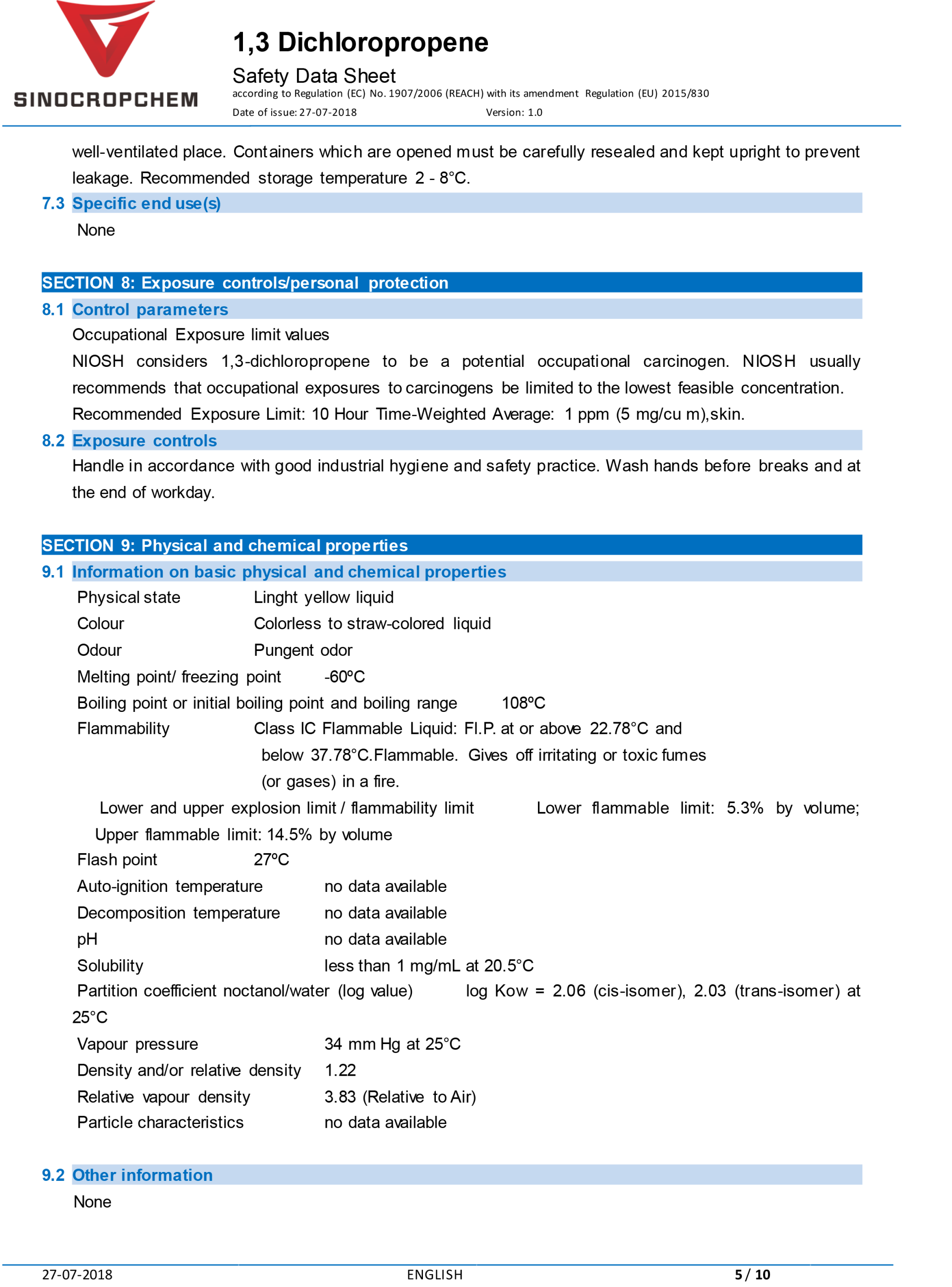 1, 3-DICHLOROPROPENE