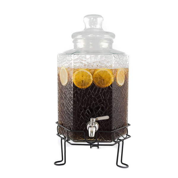 Wholesale homeware storage jar 2.5 Gallon glass beverage dispenser with tap and metal lid