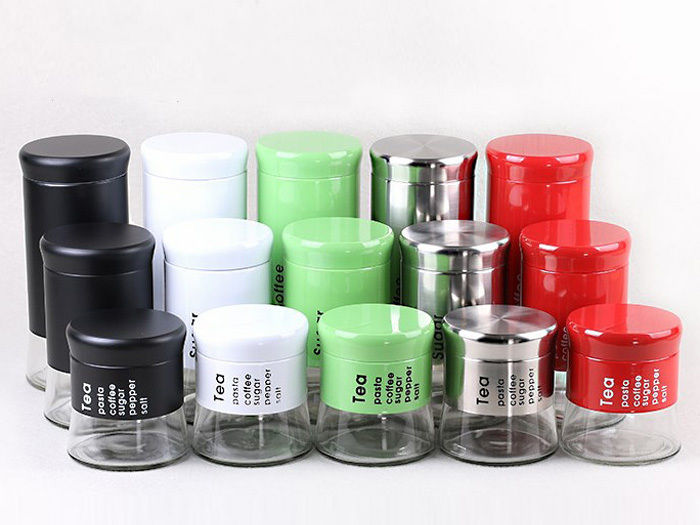 Wholesale Colored glass jars Glass storage jar with stainless coat