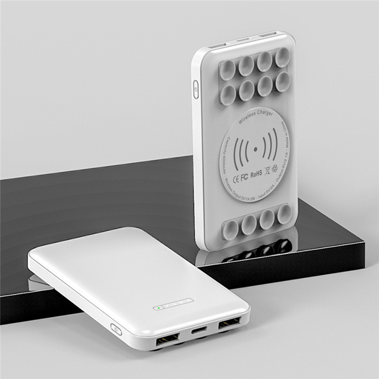 Creative 5000mah Ultra-thin Wireless Charger Portable Power Bank With Suction Cup Design