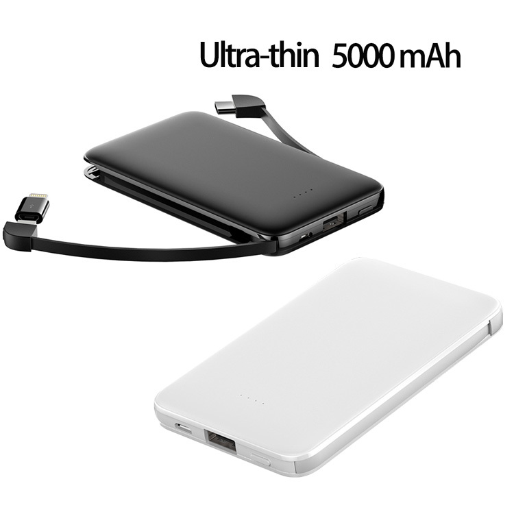 Dual Cable Ultra Thin Mini Power Bank 5000mAh With Support Logo Custom Print