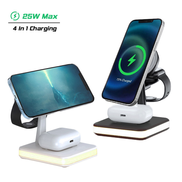 Magnetic Wireless Charger 25W Fast Charging Bedside Lamp 4 In 1 Holder