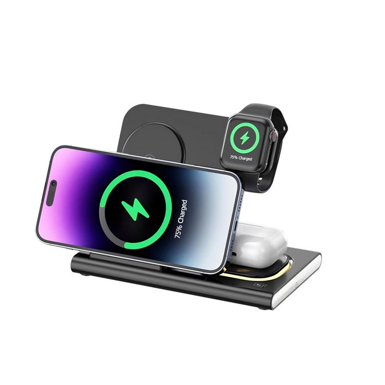 Cool Gadgets 3 In 1 15W Fast Charging Qi Foldable Portable Stand Wireless Charger For Phone Earbuds iWatch