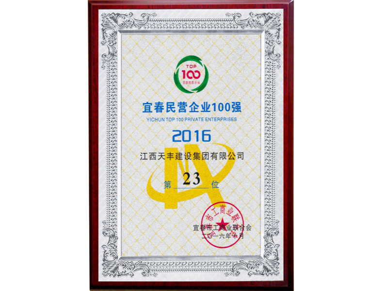 2016年宜春市民营企业100强