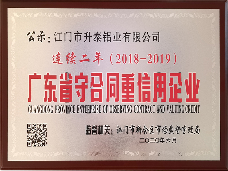連續(xù)二年（2018-2019）廣東省守合同重信用企業(yè)