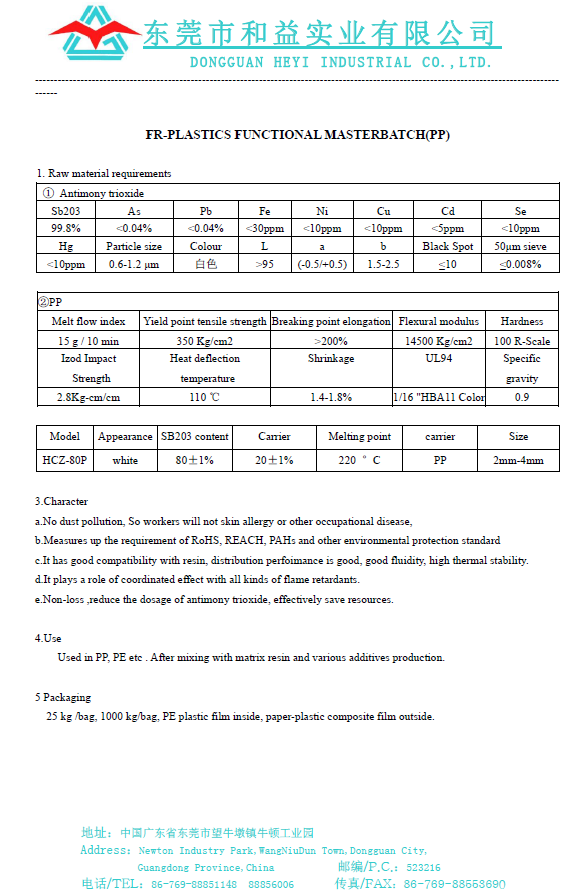 Flame retardant plastic functional masterbatch HCZ-80P