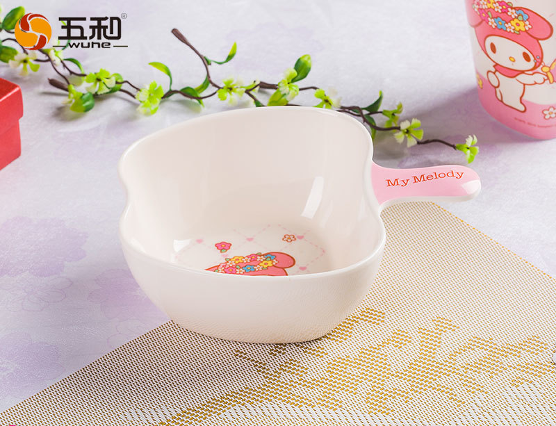 Wuhe pure melamine tableware Melody children's apple bowl with one ear