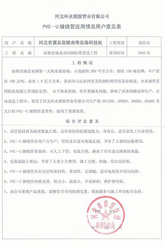 南堡盐厂用户意见表