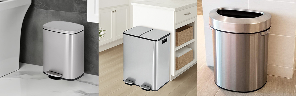 Commercial stainless steel trash can used in office or hotel lobby
