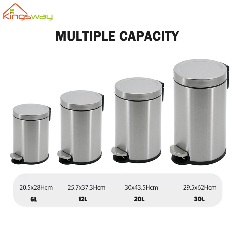 Size comparison of stainless steel trash cans from 3L to 60L