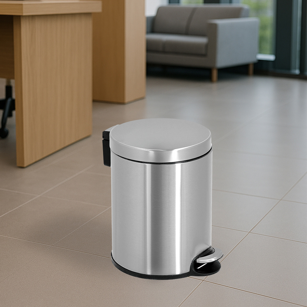 Commercial stainless steel trash can used in office or hotel lobby