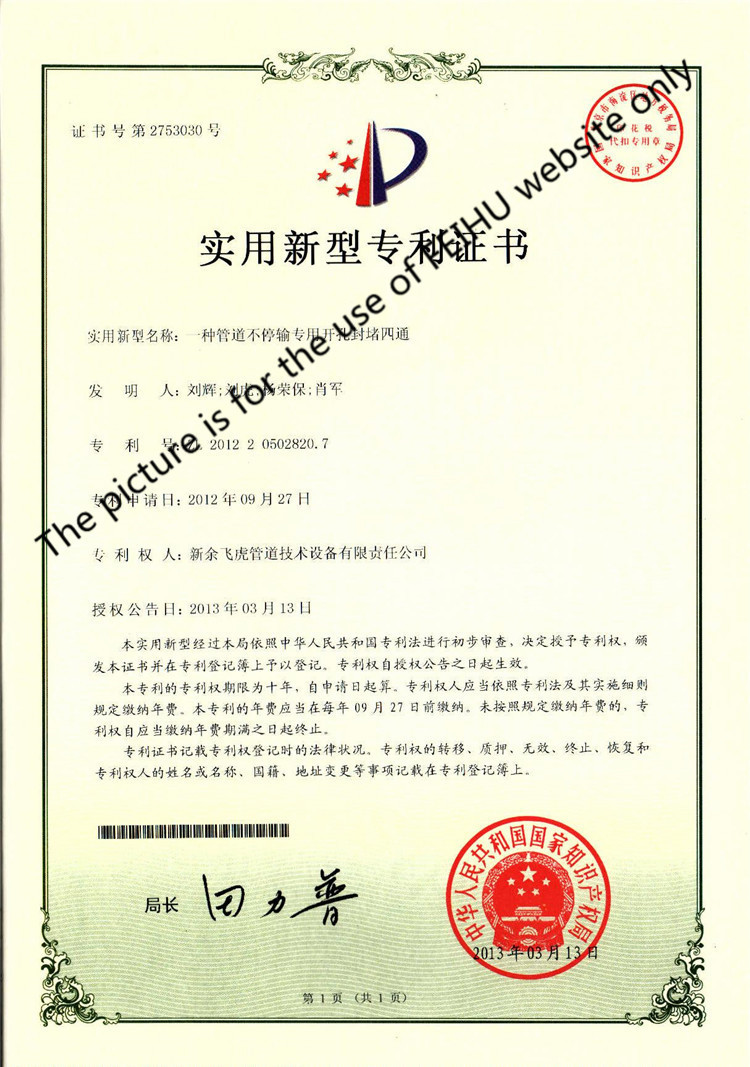 Honor---patent of cylinder plugging fitting