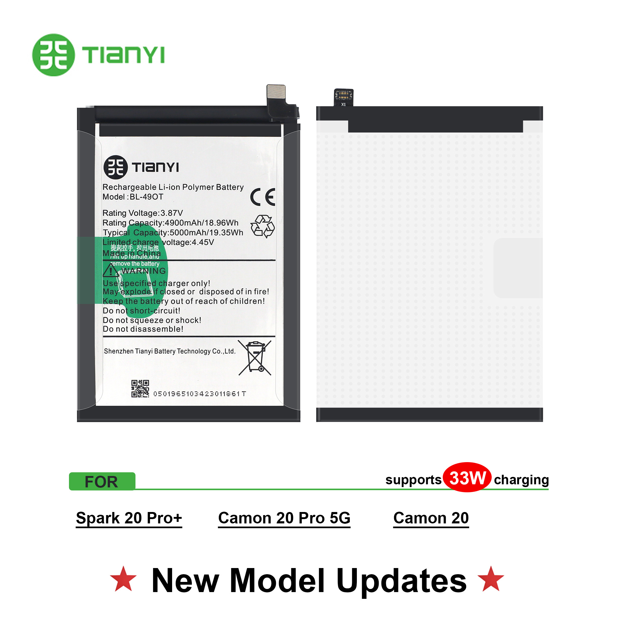 BL-49OT Suitable For Infinix Spark20Pro+ camon 20 Pro 5G Battery Brand New 5000mAh