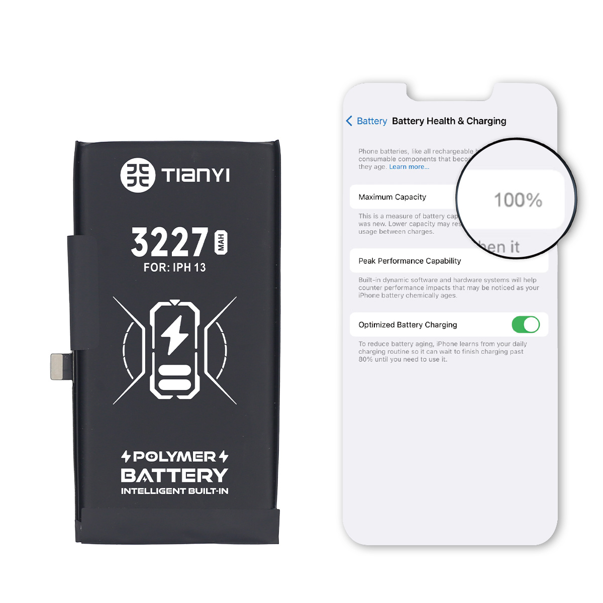 TianYi IPhone 13 Battery Show Battery's Health And Fully Compatible With The Phone