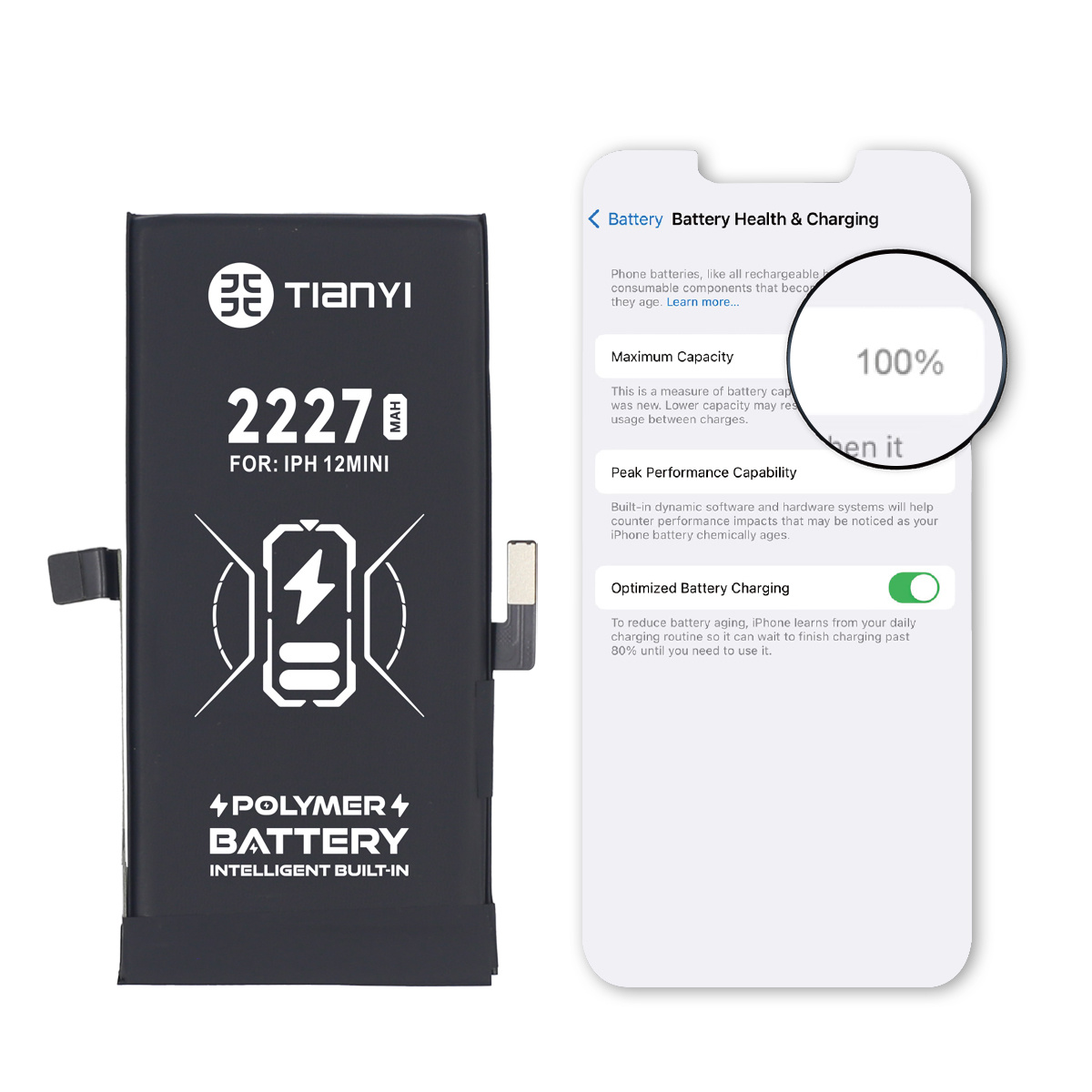 TianYi IPhone 12 Min Show Battery's Health Original Quality 2227mAh