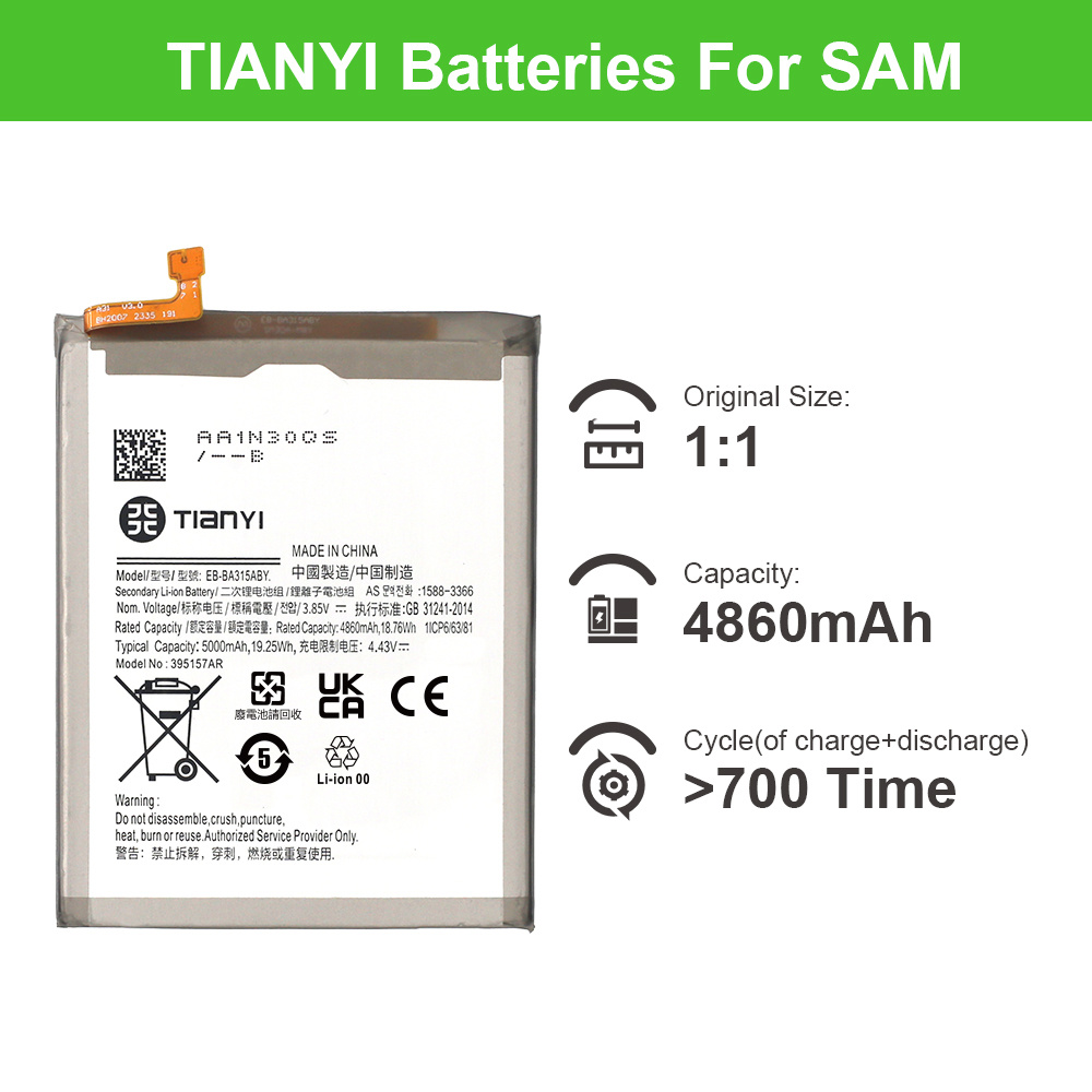 5000mAh Samsung EB-BA315ABY A31/A315N Phone Battery Wholesale Manufacturer