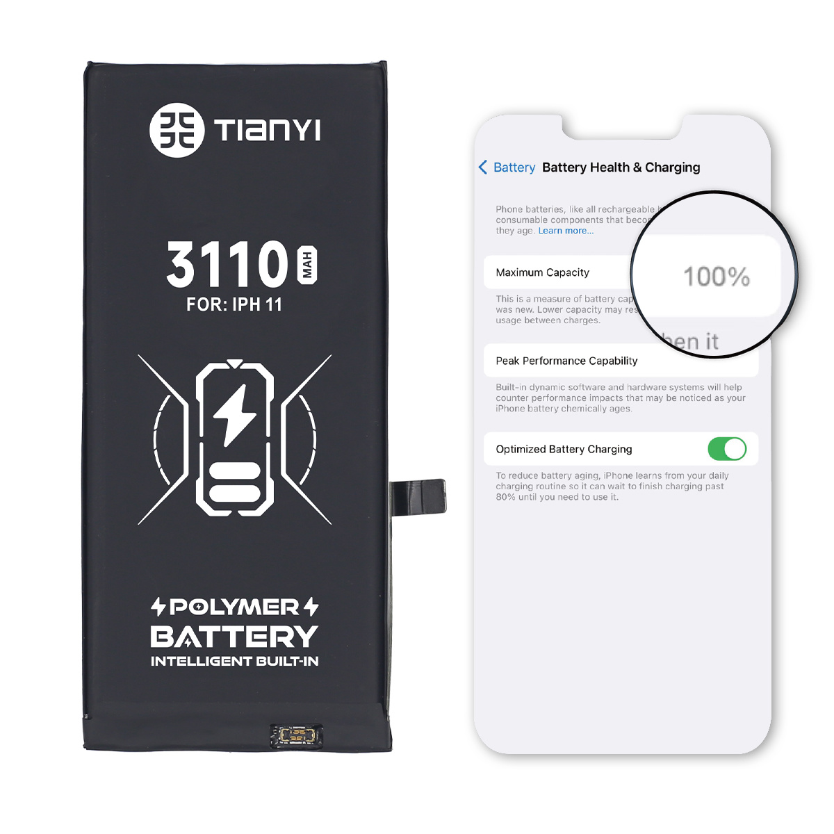 TianYi IPhone 11 Battery Show Battery's Health And Fully Compatible With The Phone