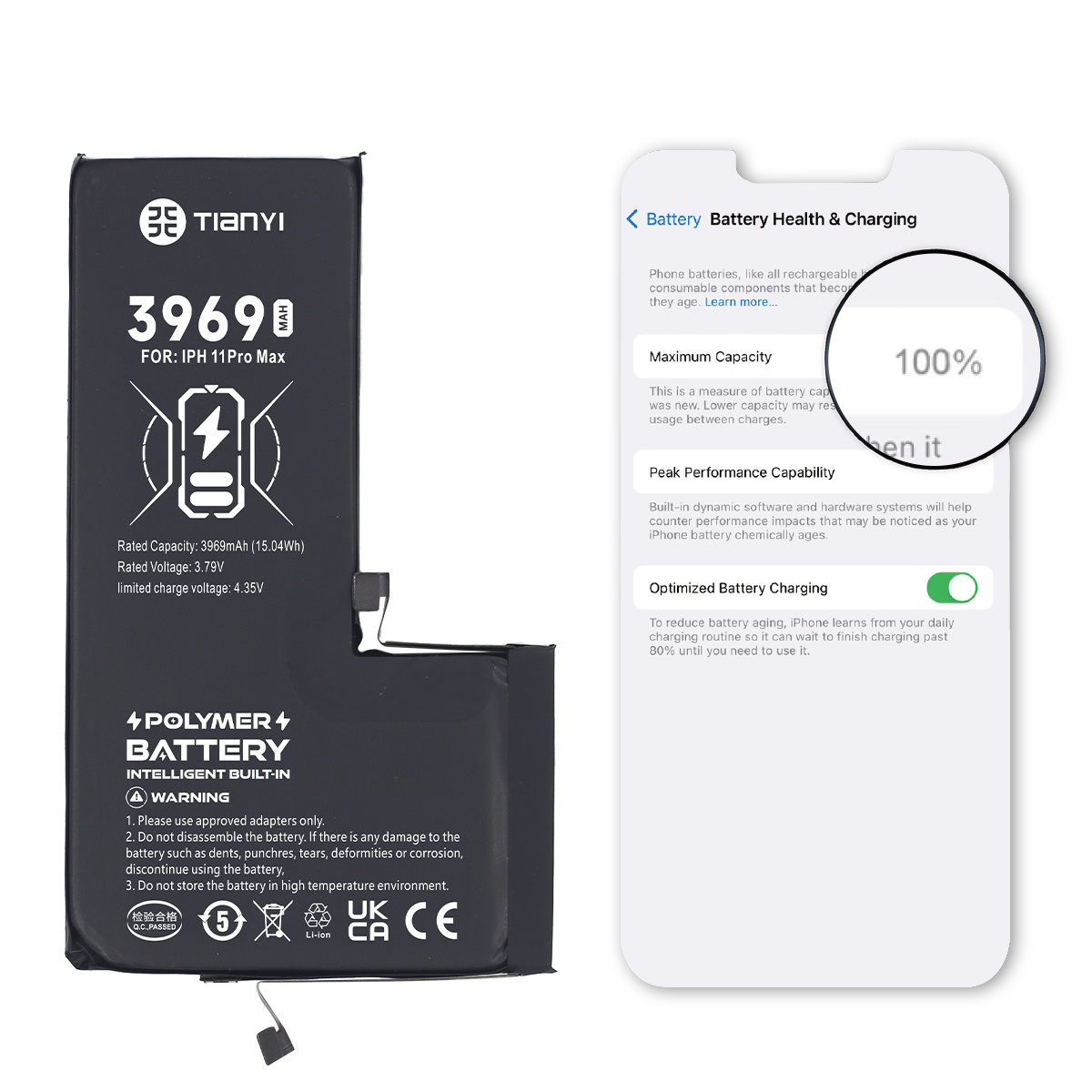 TianYi IPhone 11 ProMax Battery Show Battery's Health Original Quality 3969mAh