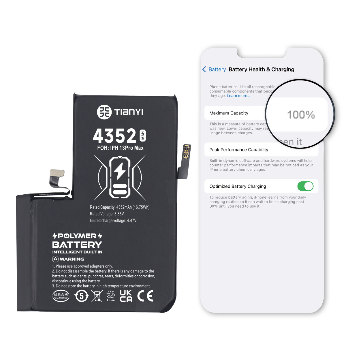 Show Battery's Health IPhone 13 Pro Max Battery Original Quality 4352mAh
