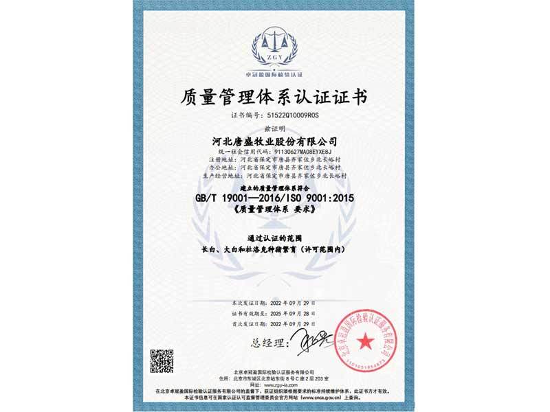 質量管理體系認證證書