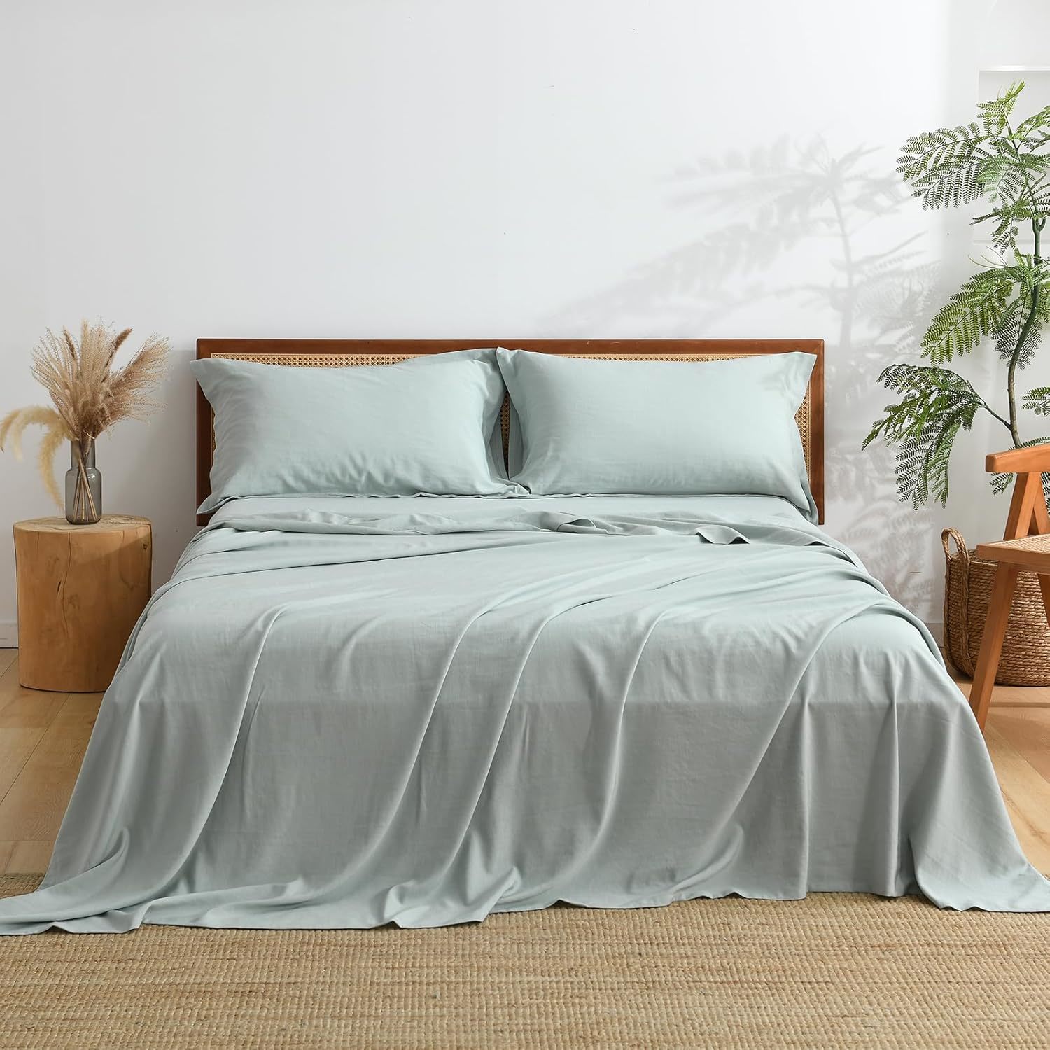Factory hot selling Soft Cool Breathable Durable Natural Organic Bed 15'' Deep Pocket Linen Textured Bed Sheets Set