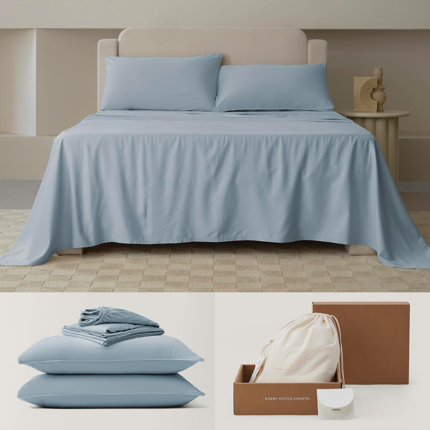 New Designer Solid Color Luxury 4pcs Double Stitch Cotton Tencel flat Sheet set with Deep Pocket Up to 16 Inches