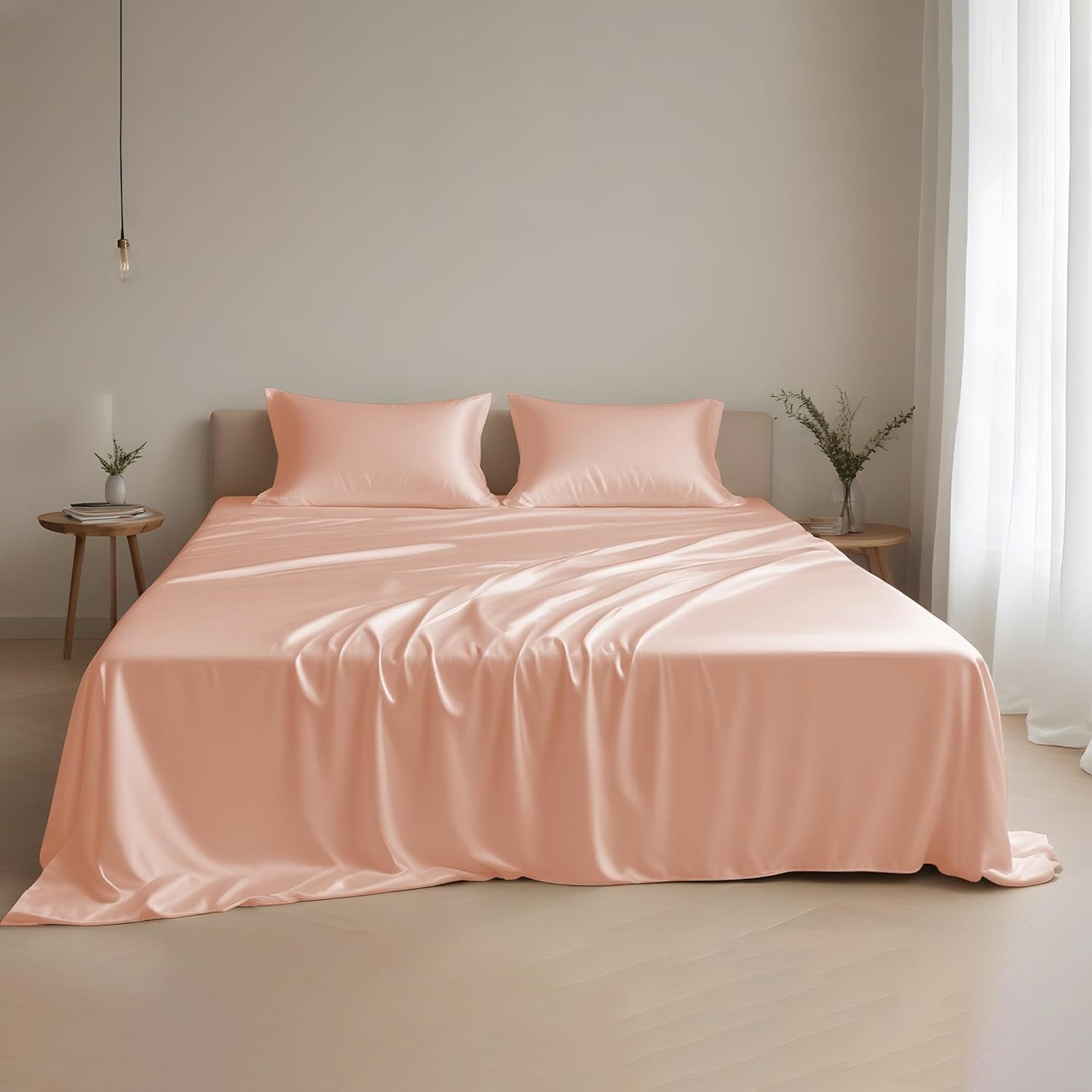 New Designer Solid Color Softest Breathable and Cooling Silk 4 Piece Eucalyptus flat Sheets set with 1 Deep Pocket