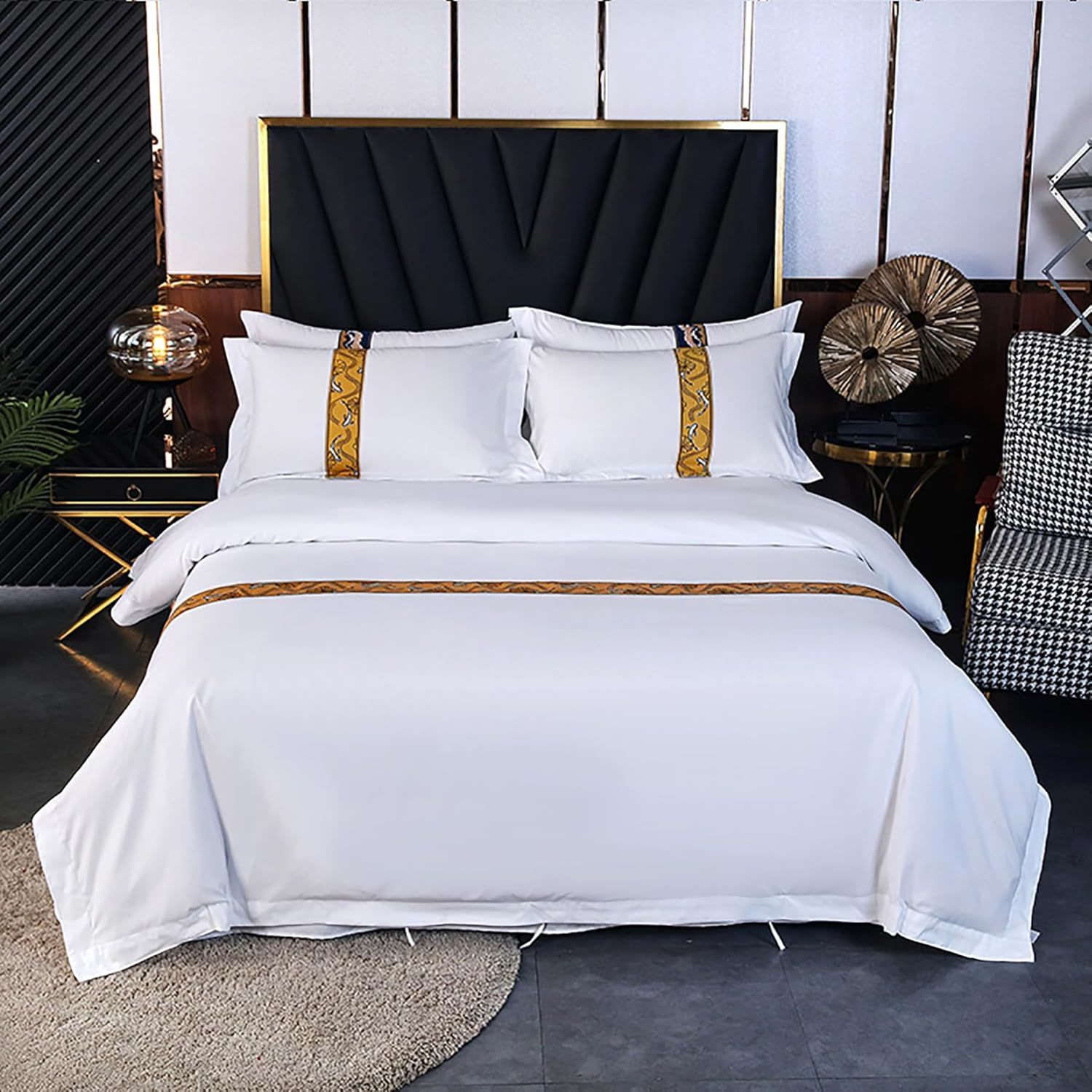 Factory Hotel Premium Bedding King 4 pieces set  cotton White comforter set for  5 star Hotel