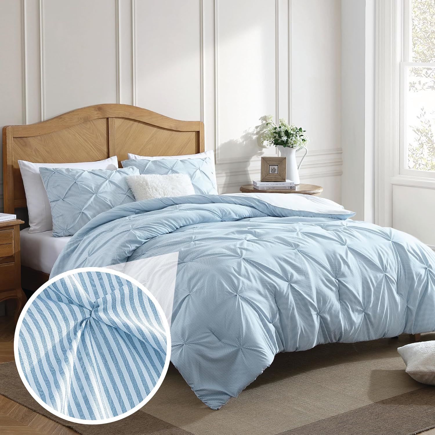 Factory Hot sales sensuously soft mircrifiber ultimate softness Pinch Pleated textured pintuck comforter set for all seasons