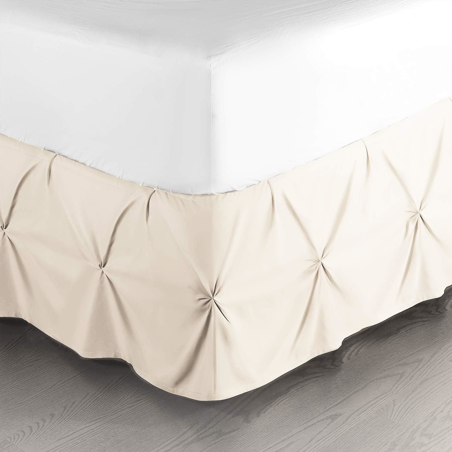 Factory luxury quality pintuck pinch pleats wrap around elastic solid ruffled bed skirt with 14 Inch Tailored Drop