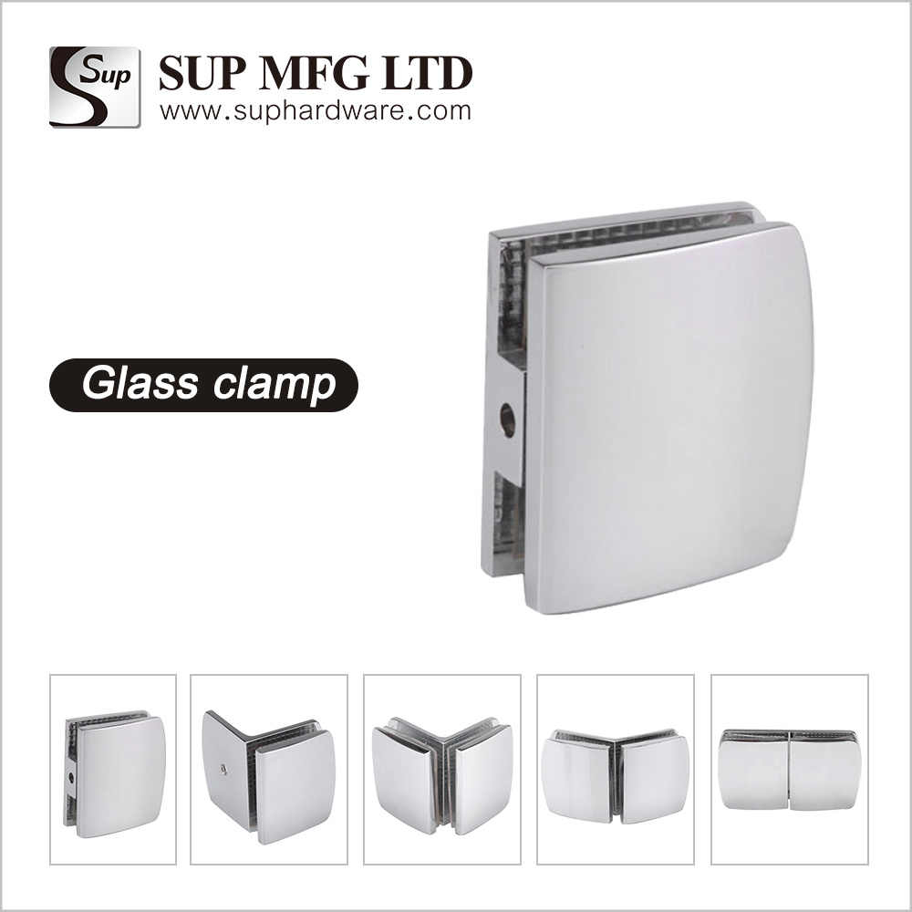 FC190 Wall-mounted shower sliding door glass clamp glass to glass brass fixed clip