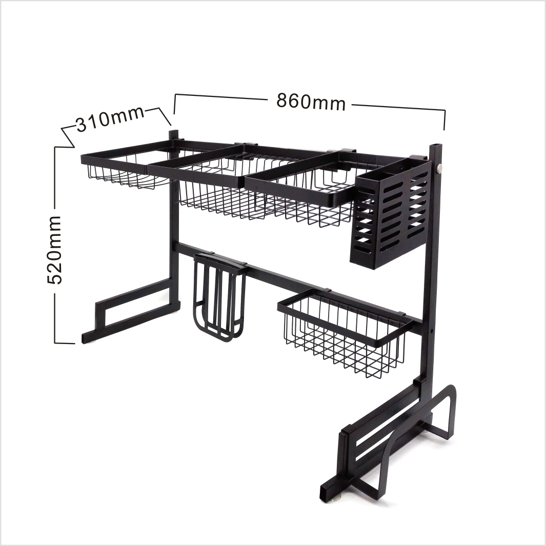 Stainless steel dish drying rack over sink
