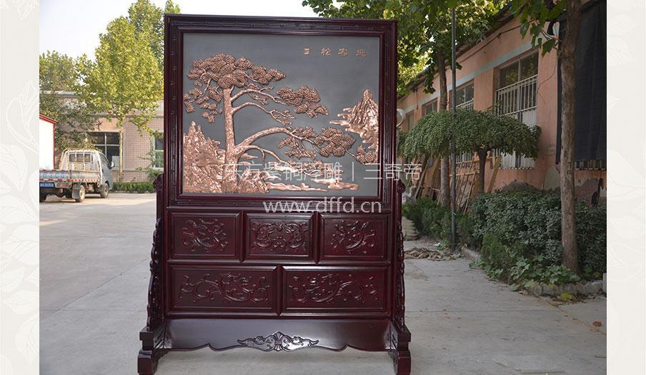 1.8 customized by a company in Beijing × 2.46m red copper relief mirror type rosewood screen