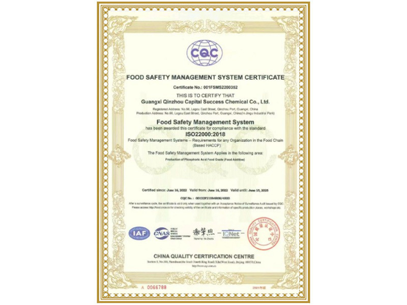 食品安全管理体系认证证书（英文）