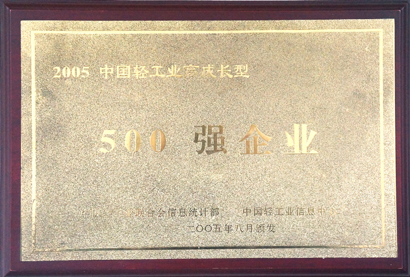 2005年榮獲輕工500強企業