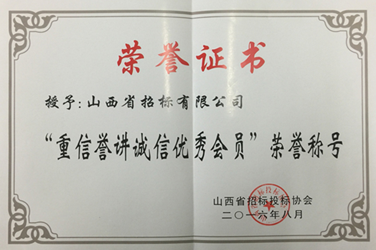 “重信譽(yù)、講誠信”優(yōu)秀會(huì )員單