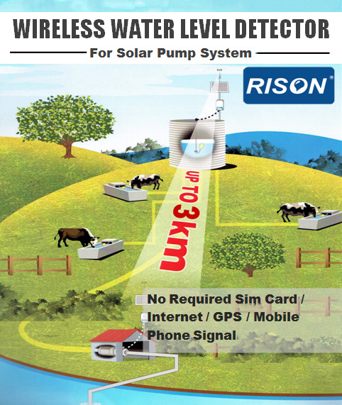 Solar Pump Wireless Tank Water Level Detector  Up to 3000m Transmission Distance in Sight Solar Panel and 18650 Lithium Battery Double Power Supply 2800mah 18650 Lithium Battery Overcharge and over Discharge Controlling Board No Required Sim Card / Internet / GPS / Mobile Phone Signal  Ideal for the Remote Areas and Far Distance from Tank to Water Source Easy Installation, Maintenance, Economic Cost and High Reliability
