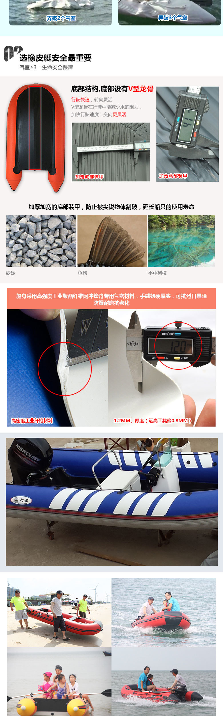 520宝蓝加厚防撞玻璃钢快艇橡皮艇