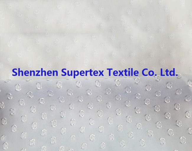 75D Polyester Chiffon Fabric Jacquard Dotted Swiss Fabric In Reactive White Color