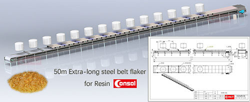 50m extra-long steel belt cooler for resin flakes.
